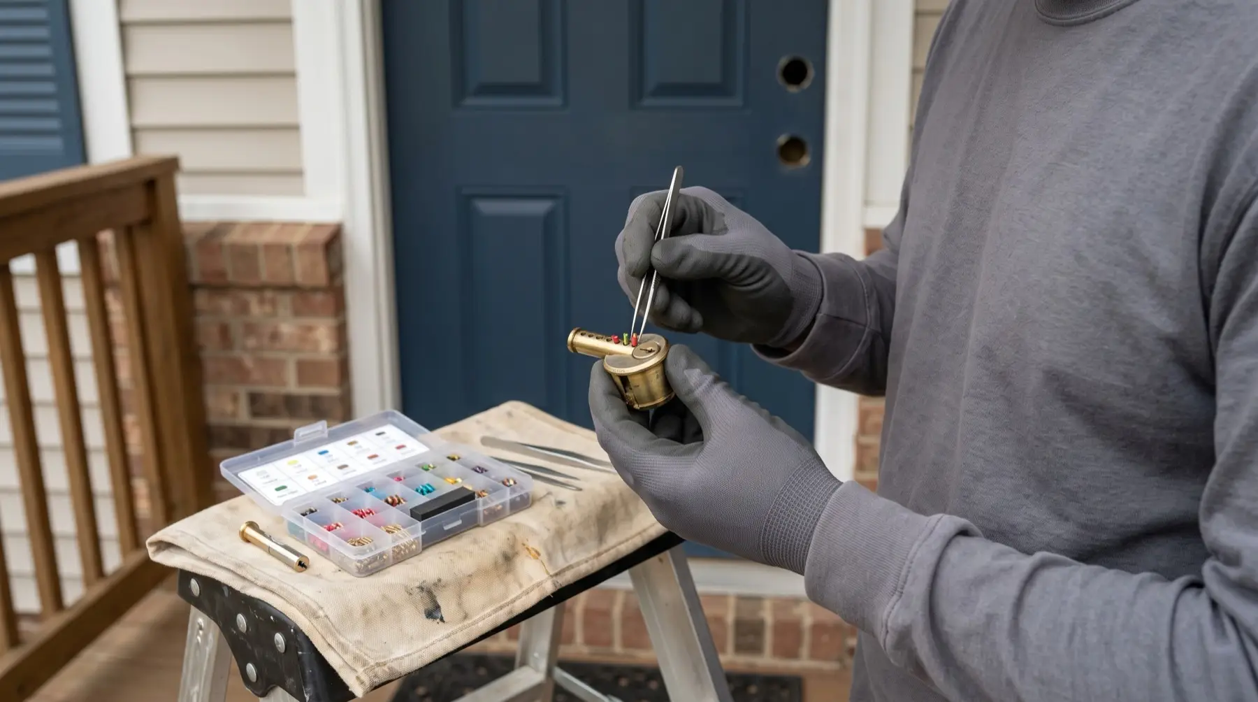 Marco Island Locksmith rekeying a deadbolt at a Marco Island, Florida home